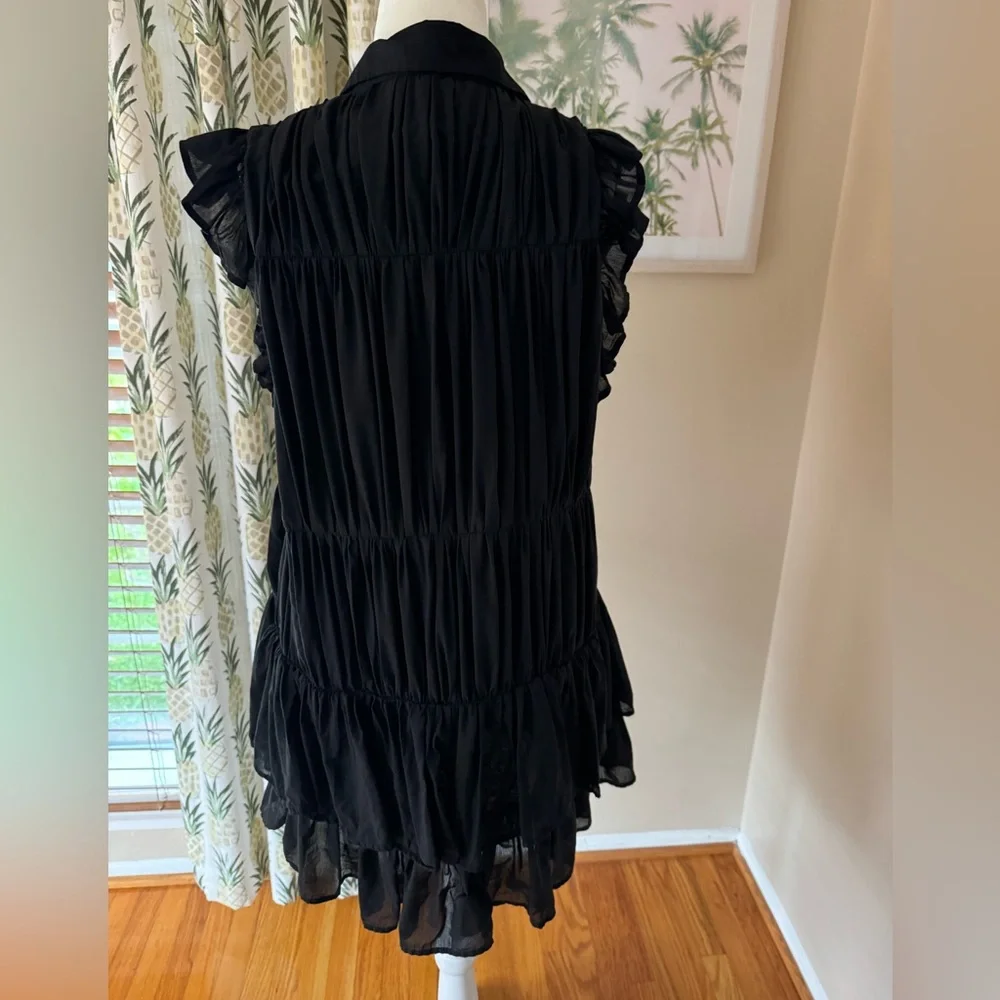Anthropologie Sleeveless Ruffle Mini Shirt Dress Black Button Cotton Collar NWOT - Picture 12 of 13